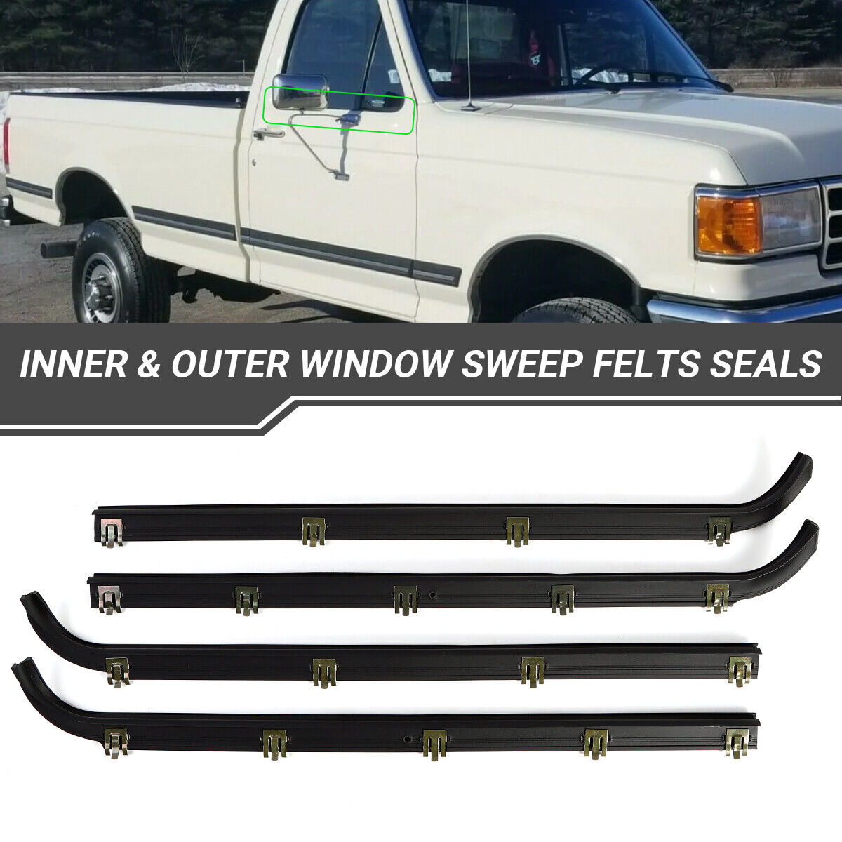 Door Window Seal Belt Weatherstrip Kit For 1987- 1997 Ford F150 F250 F350 （4PCS）