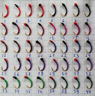 20 handgebundene Nymphen (Gold). Gr. 12, 14. Renken, Felchen, Hegene, Haken