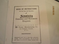 Turner Simplicity Gas Engine  Catalog Instruction Manual 