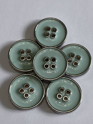 Silber / Duck Egg Ton Epoxid Knopf 4 Loch 21 mm (32L) 6er Pack