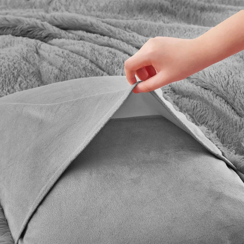 ¡NUEVO! ~ JUEGO DE EDREDÓN ULTRA SUAVE ACOGEDOR Y ESPONJOSO DE LUJO GRIS CHIC PIEL PELUDA Foto 3 de 3