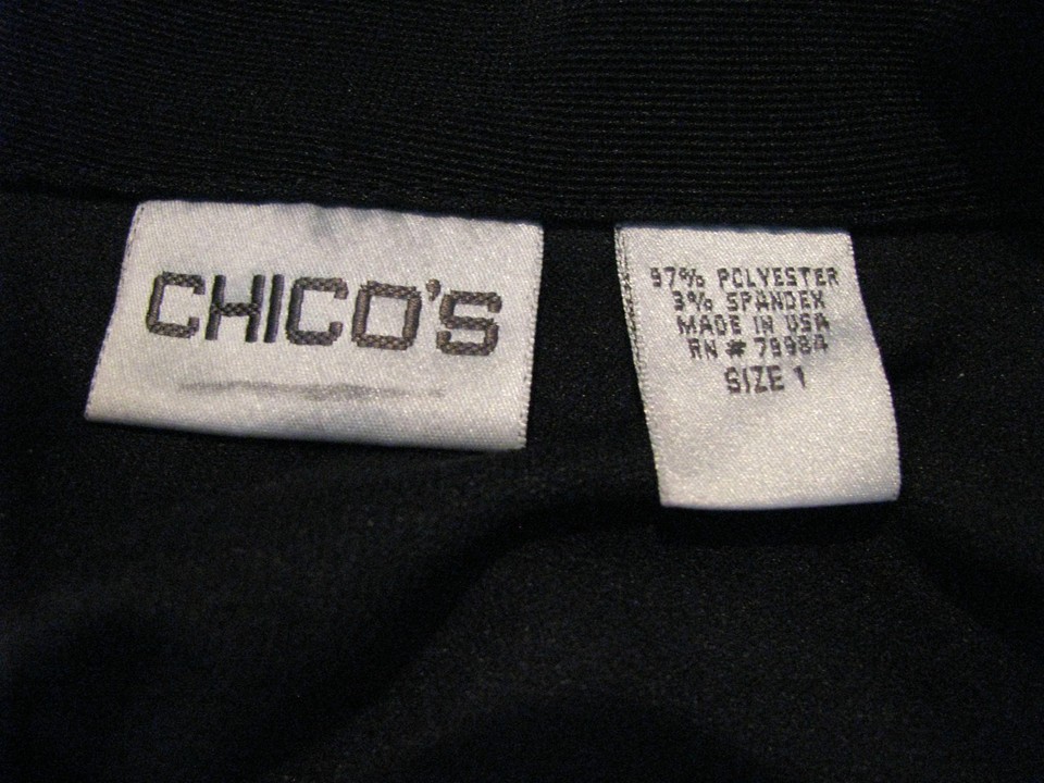 CHICOS Black Jacket With Hidden Front Zipper/ Front Snap Buttons Size 1