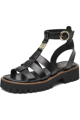 NWoB BEAU TODAY Leather Gladiator Sandals Open Toe Ankle Strap Platform Black 10