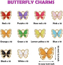 50 Enamel Butterfly Charms Silver Findings Mix 13mm Jewelry Making Assorted Lot