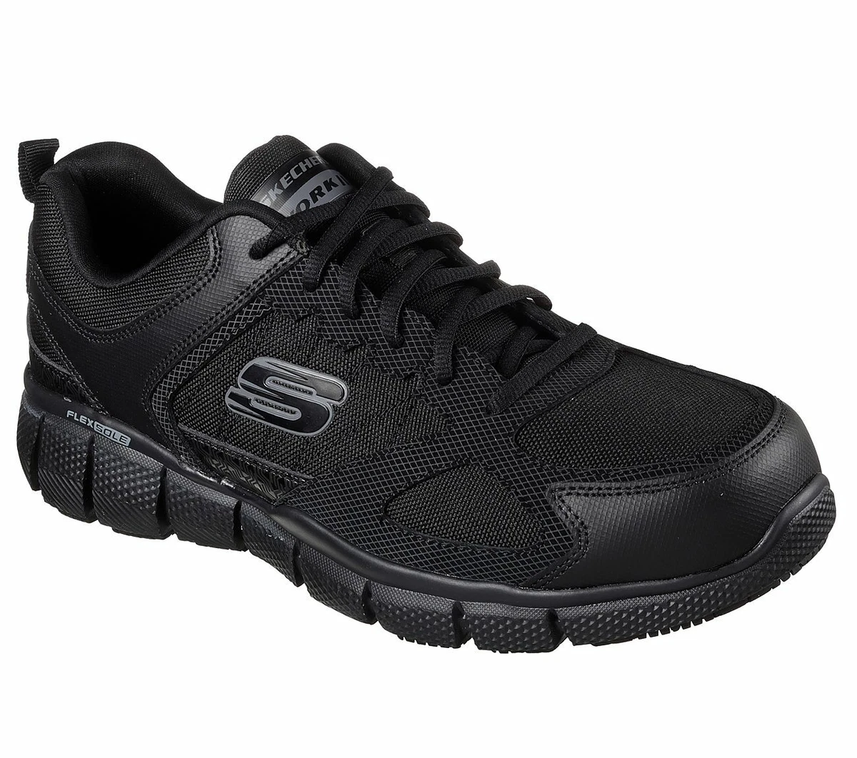 Skechers Mens Work Trainers Fit Mesh Slip Memory Foam Shoes eBay