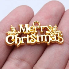 Free Ship 60 Pcs Bright gold Merry Christmas Charms Pendant 36x16MM D11692