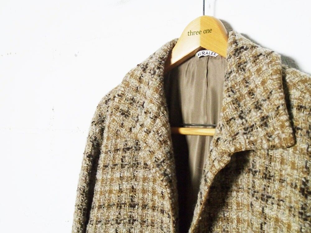 Auralee Homespun Tweed Shirts Blouson Casual Jacket Beige Silk Alpaca Size 4