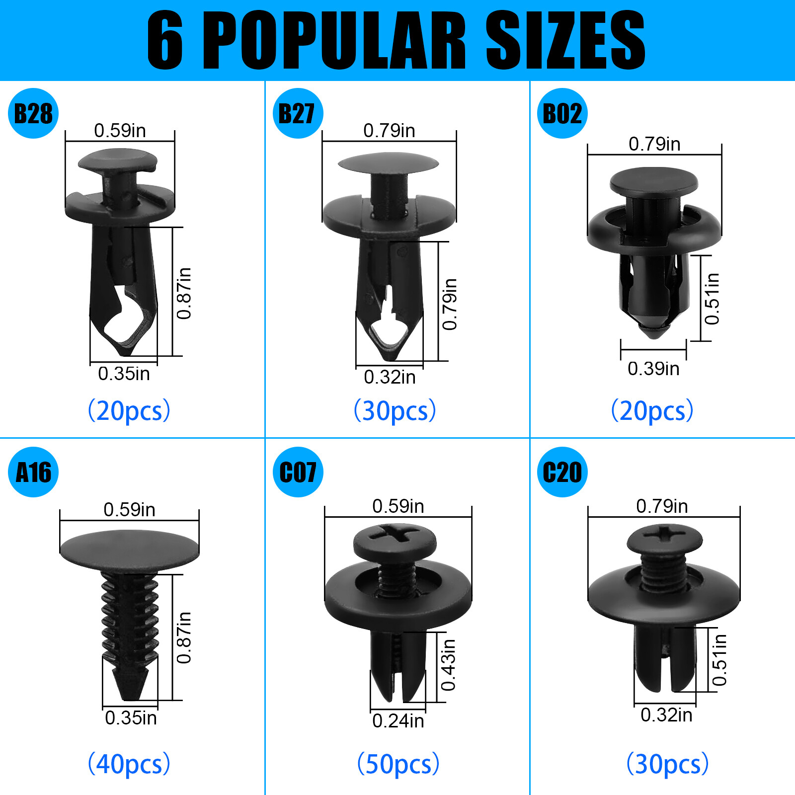 190Pcs Car Trim Bumper Clips Plastic Retainer Rivets Fastener Fender Push Pin Ki