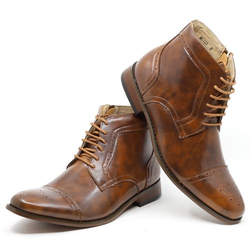 Brown Men's Lace Up Side Zipper Cap Toe Fashion Casual Dress Boot - Bild 7 von 7