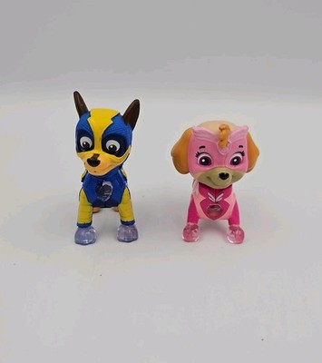 Lot of 2 Paw Patrol Mighty Pups Super Paws Light Up Figures Chase and Skye WORKS