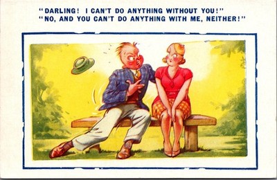 Vintage Comic Postcard Man Slapped by Woman ''Darling! I Can't Do Anything'' F-4