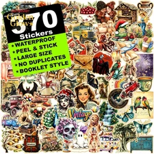 370Pcs Vintage Scrapbook Stickers – Retro Aesthetic Vinyl Decals for Journaling 