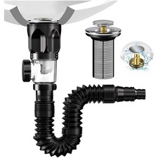 Waschbecken Ablaufgarnitur Kit, Pop-up, flexibel, schwarz, Anti Geruch, Abfluss