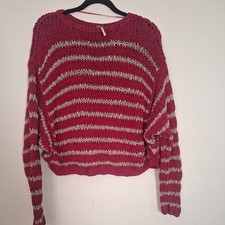 free people chunky knit sweater boxy cropped burgundy-gray