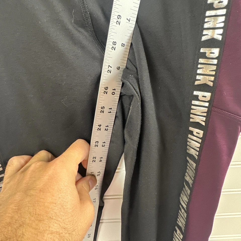 Victoria’s Secret Pink Cozy Leggings Womens Black Burgundy Waistband Medium - Image 4 of 4