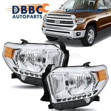 For 2014-2021 Toyota Tundra Headlights Lamps Halogen W/O DRL Pair Chrome Amber