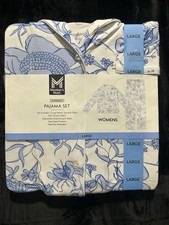 Member's Mark Pajama Set Large Blue Floral Long Sleeve Adjustable Waist Button