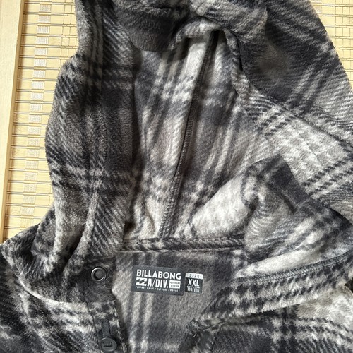 BILLABONG Fleece Hoodie Pullover Adult Plaid Gray Hooded Sweatshirt Men's 2XL - Picture 2 of 14