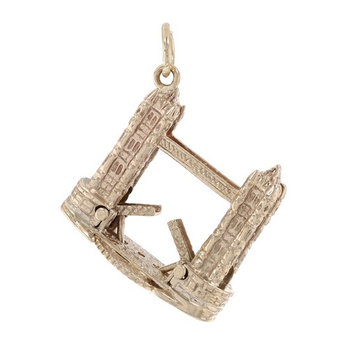 Yellow Gold Tower Bridge Charm - 9k London Pendant Moves