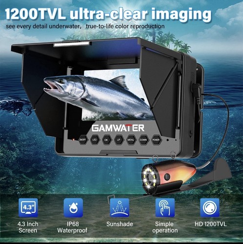 Underwater Fishing Camera Video Fish Finder 4.3" TFT 1200TVL LED 5600mAh Battery