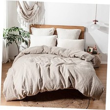 100 Duvet Cover Set with Washed-French Flax-3 Pieces Solid Color King Linen