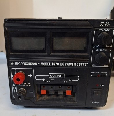 BK Precision, DC Power Supply, Model 1670, 120VAC, 60Hz, 3A, Used