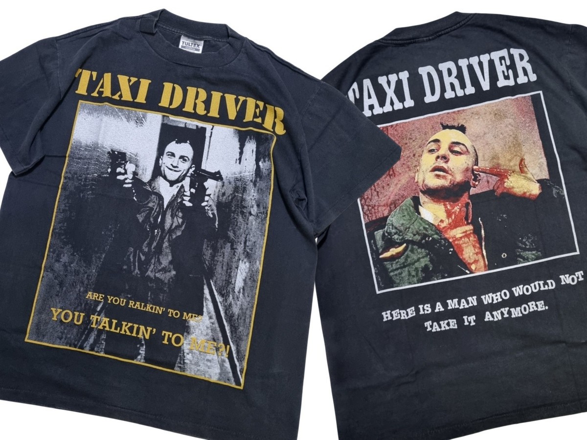 【SALE】Vintage Movie / Taxi D Tshirt Robert De Niro Taxi Driver Retro Movie White Printed Cotton Men's