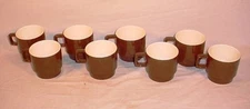 VTG USA POTTERY MID CENTURY MODERN COFFEE CUPS BROWN AND WHITE SET OF 8