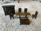 7 Piece Vintage Dollhouse Miniature Barton Tudor Cabinet Table 4 Chairs Chest — photo 1