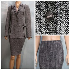 St John Collection Teal Blue Jacket Skirt L 10 12 2pc Suit Buttons Black Trim