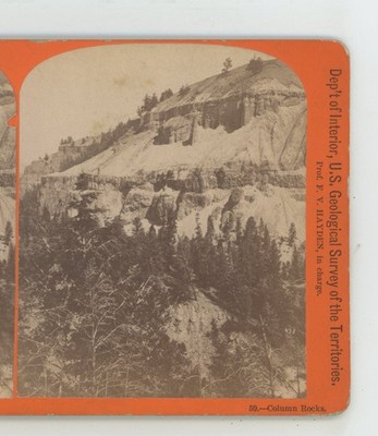Column Rocks Yellowstone Hayden Survey W.H. Jackson Stereoview c1872