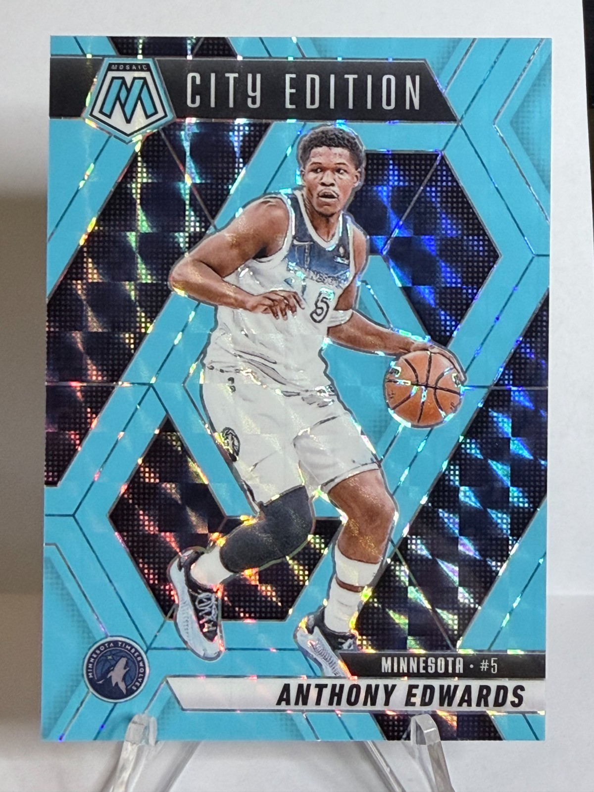 2024-25 Mosaic Anthony Edwards City Edition Blue Fluorescent /75 - Timberwolves
