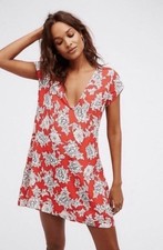 Free People Infinite Love A Line Floral Dress Sz Small V-neck Made In USA