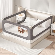 3-Sided Mesh Queen Bed Rail Guard Set for Toddlers, Adjustable Foldable, Gray