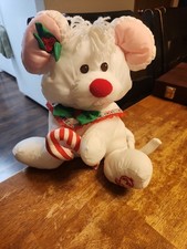 Mouse Puffalump 1987 White Christmas Fisher Price 12  Plush Holding Candy Cane