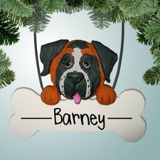 Saint Bernard Dog on Bone - New Puppy - Pet - Personalized Ornament