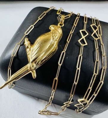 18K 750 SAUDI Gold Rolo Chain Eagle Bird Necklace 25/31  long 4/5mm 6.6g