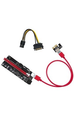 VER009S PCIE Riser Express Cable 1X to 16X (Dual-6pin / Molex Power) W LED