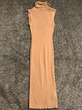 Yes Lola Women's Ribbed Turtleneck Sleeveless Dress Beige Size XS 40in Length