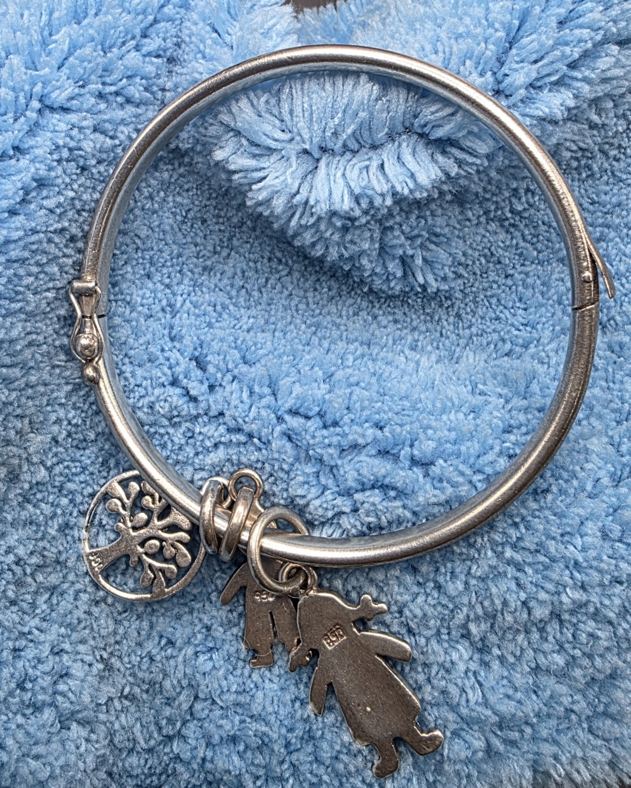 Vtg Solid 950 Silver Bangle Charm Bracelet - image 2