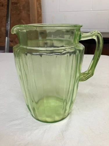 Large Vintage Uranium Depression Glass Water Or Juice Pitcher light green