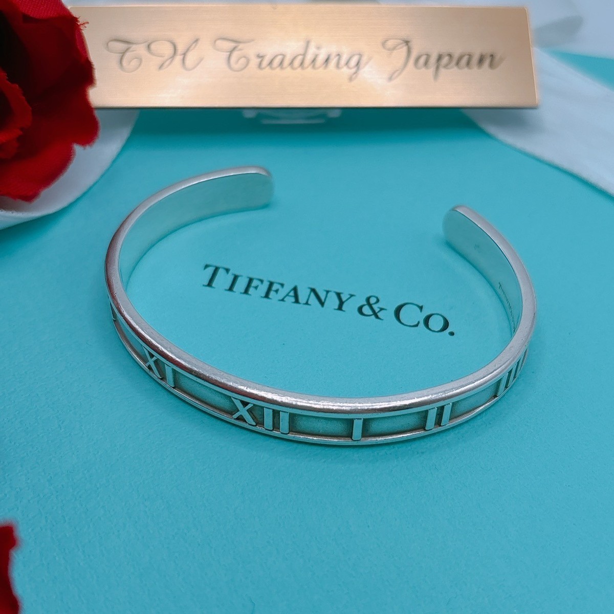 Near Mint Tiffany Atlas Roman Numerals Cuff Bracelet Silver