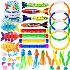 YUJUN 35PCS Pool Diving Swimming Toys Set Kids Swim Birthday Medium, 35pcs