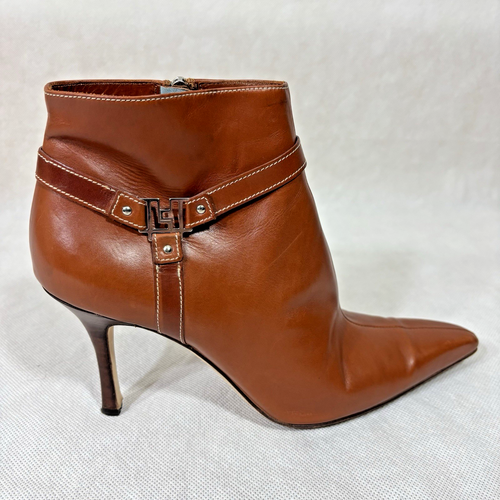 Lambertson Truex Brown Leather Ankle Boots Heels Women's Size 39 Italy - Picture 16 of 24