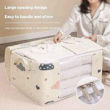 Large Clothes Storage Bag Blanket Bedding Organizer Beige/Navy Medium/Large