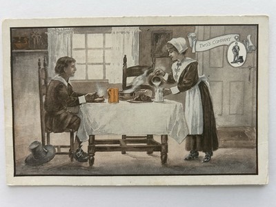 c1910s WALK-OVER SHOES Postcard ''TWO'S COMPANY'' Vintage Mayflower Tea Room