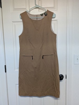 Vintage LL Bean Dress Womens 10 Brown Camel Sleeveless Wool Sheath Classy Preppy