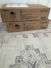 Maven Lane Emerson Bar Stool in Grey Wood Finish with Ronan Stone Vegan Leather