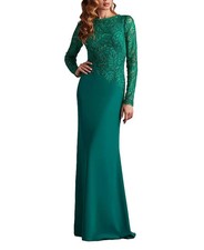 NEW, Tadashi Shoji Caliste Embroidered Crepe Gown in Green sz 14 LD0162