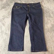 Vintage Women’s ROCAWEAR Dark Blue Wash Capri Jeans Embroidered Size 15 Y2K